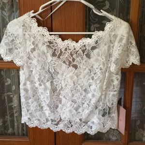 BHLDN Tadashi Shoji lace crop cap sleeve top NWT